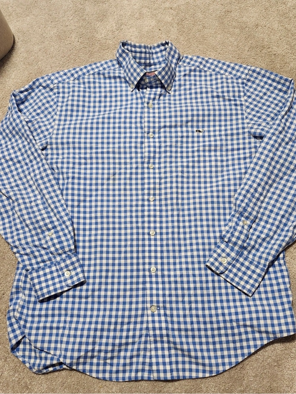 Vineyard Vines Tucker Blue & White Gingham Button-Down Shirt - Men Size Small